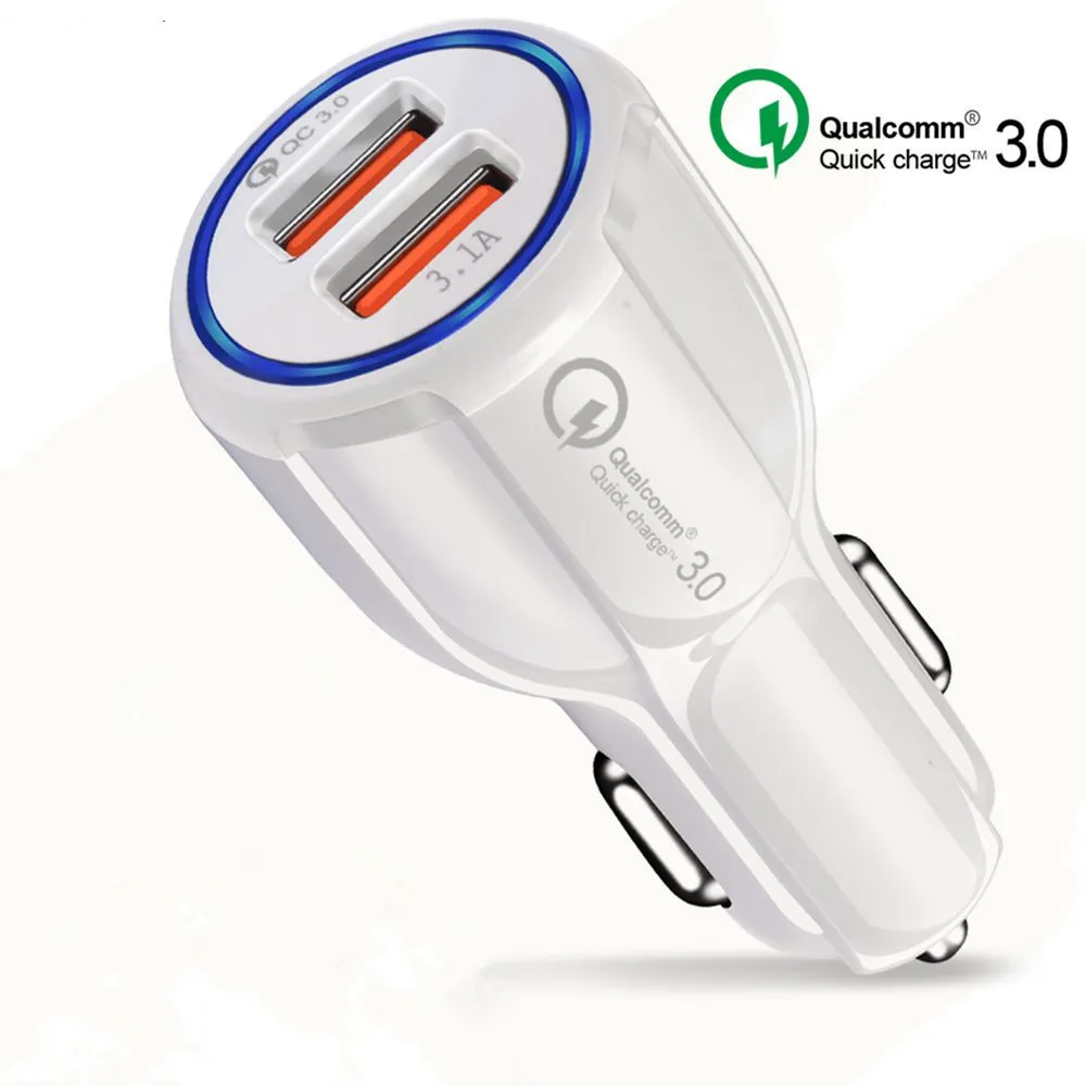3.1A автомобильное микро USB зарядное устройство Быстрая зарядка 3,0 зарядное устройство для мобильного телефона 2 порта USB быстрое автомобильное зарядное устройство для iphone ios Android телефон QC 3,0 - Тип штекера: White