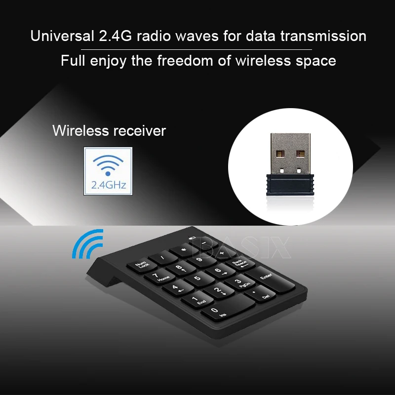 Basix мини Беспроводной цифровая клавиатура Usb Numpad 18 клавиш цифровой клавиатуры Для