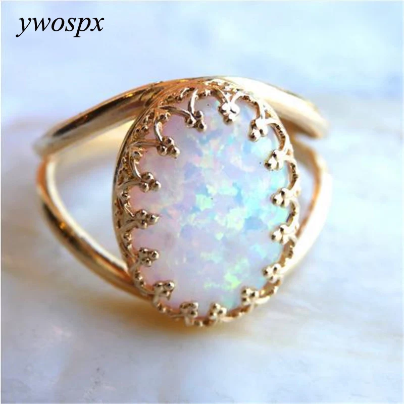 

YWOSPX Luxury Imitation Fire Opals Gold Color Rings for Women Wedding Engagement Anel Statement Ring Jewelry Anillos Bijoux G