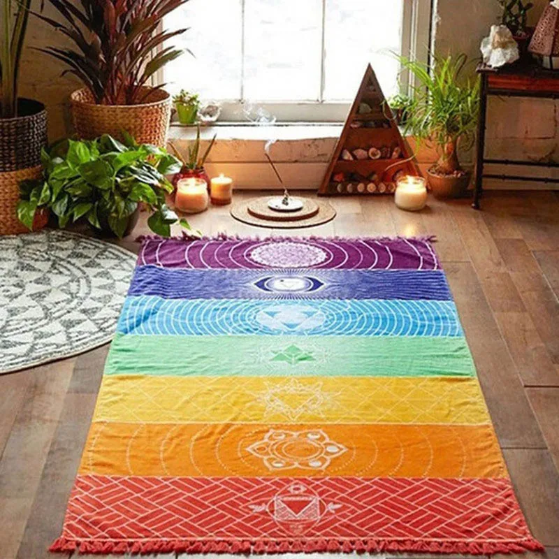 

Creative rainbow Boho Beach Mat Mandala Blanket Striped Wall Hanging Tapestry Scarf Yoga Mat FC0170