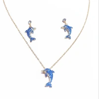 new blue dolphin earring necklace set girl heart korean personality exquisite earrings