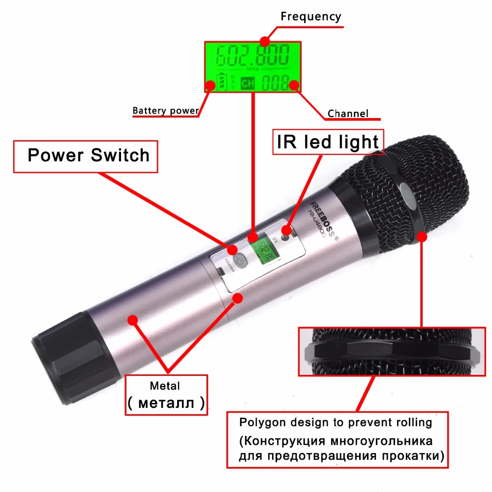 Freeboss 4 канала 4*100 каналов PLL IR частота UHF беспроводной микрофон с 2 металлическими