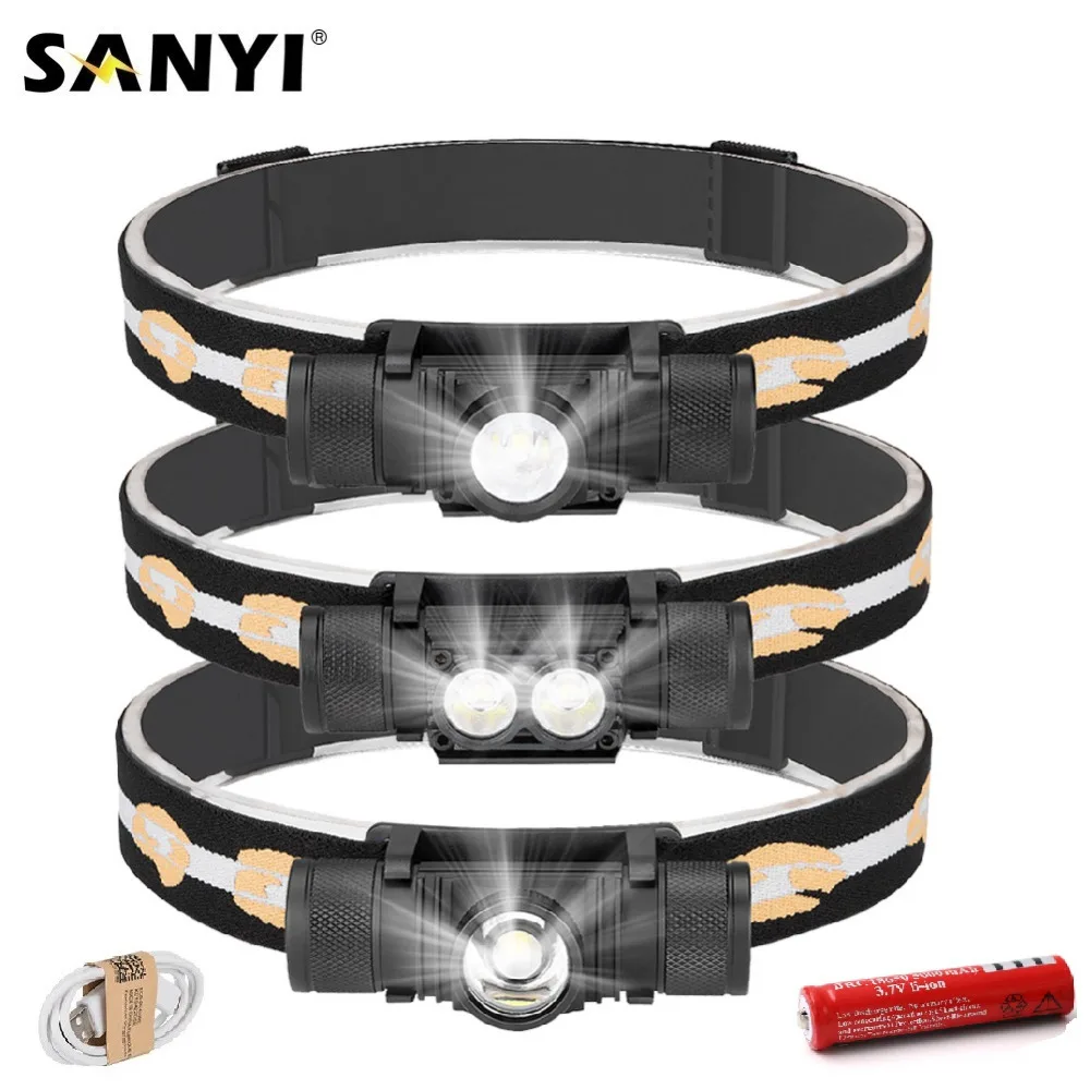 Налобный фонарь Sanyi XM-L2 светодиодный 6 режимов работы зарядка через USB 18650 | Лампы и