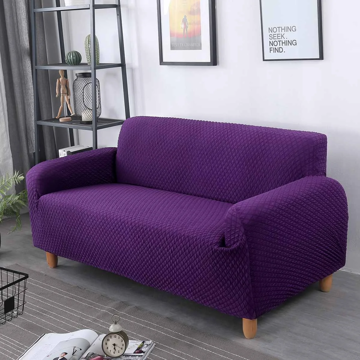 Purple Японский сплошной спандекс Вязание Чехол Диван Non-slip эластичный чехол на весь диван 1/2/3/4 местный стрейч подушка чехол чехлы на стулья - Цвет: Purple