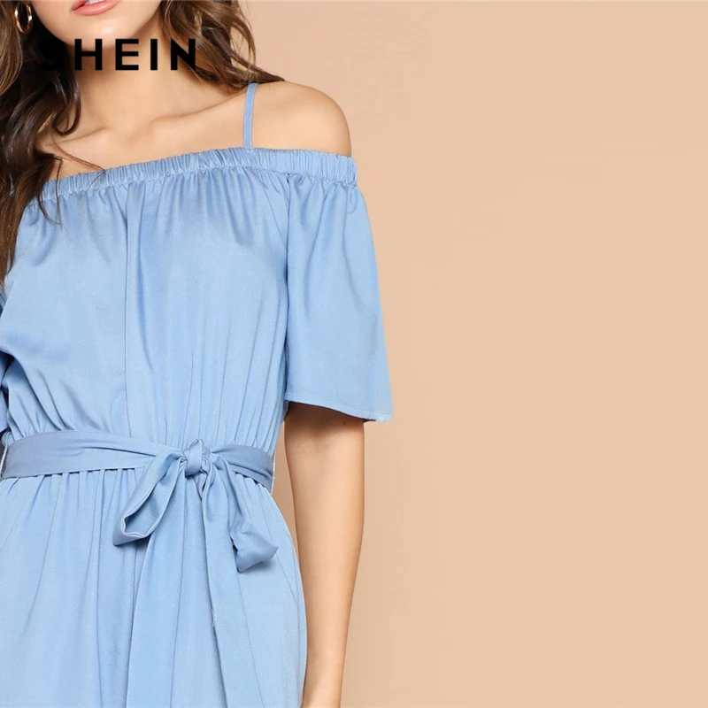 SHEIN Комбинезон С Открытыми Плечами Стильный Комбинезон Без Рукавов С Широкими Брюками