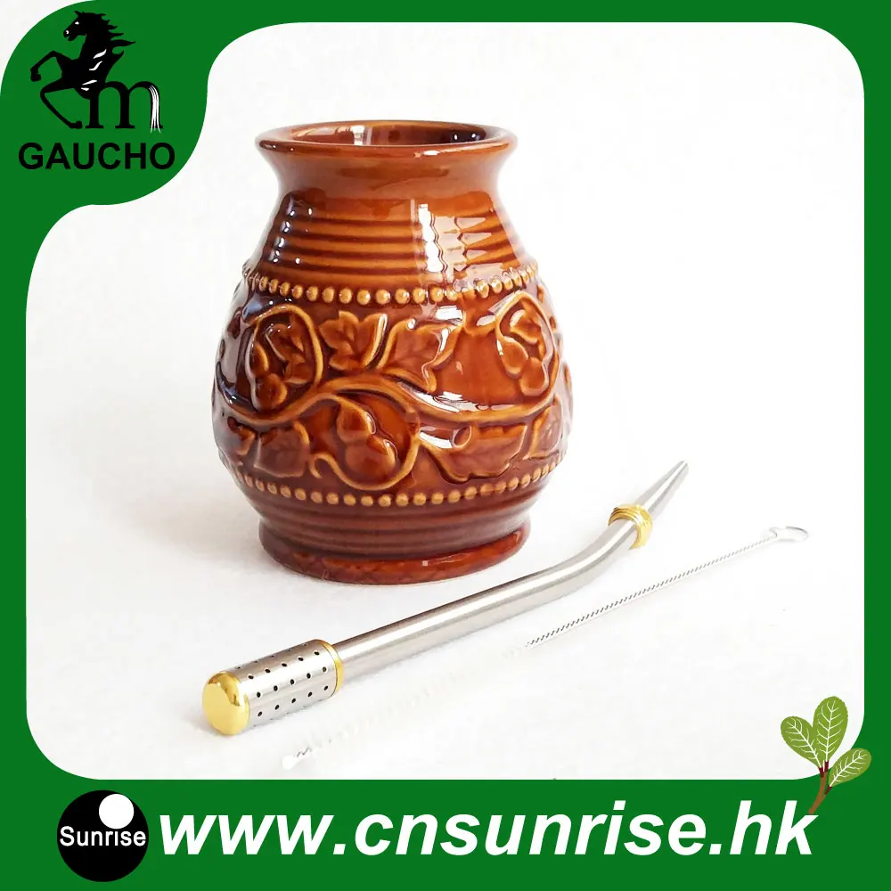 MB005-165 1 компл./лот нежный Аргентина Yerba Коврики в форме тыквы Керамика чашки с Коврики Bombilla соломы и щеточка для чистки - Цвет: MB005-165