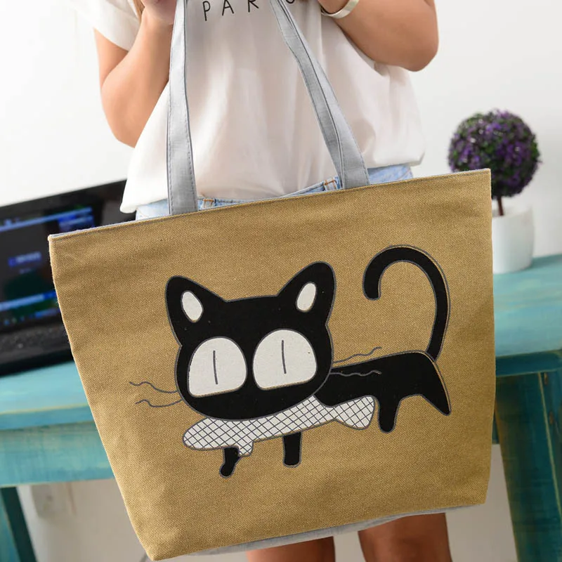 Новая трендовая Милая прочная Холщовая Сумка bolso на плечо с кошкой женская сумка