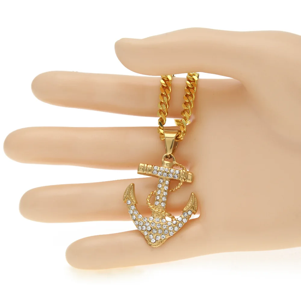 CY & CM Мужская и женская подвеска золотой якорь из нержавеющей стали Lced Out CZ горный