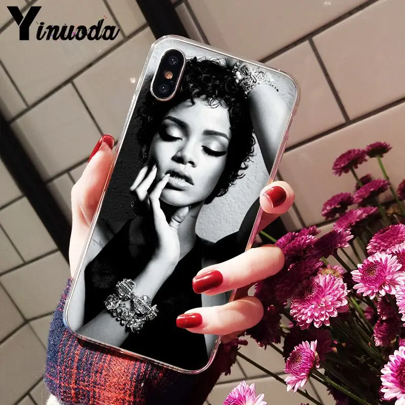 Умный чехол Yinuoda Robyn Rihanna Fenty черный мягкий для iPhone X XS MAX 6 6s 7 7plus 8 8Plus 5 5S SE XR |
