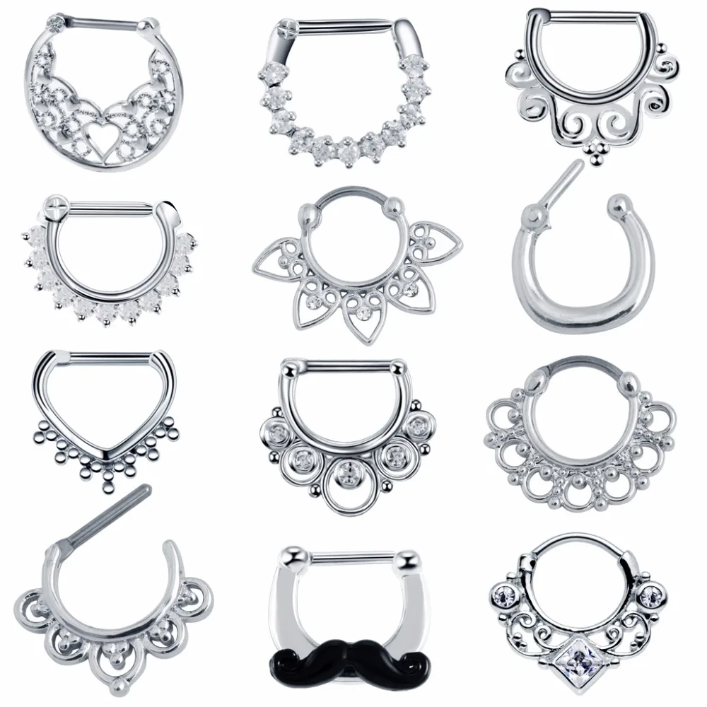 

1PC Fashion Brass Tribal Fan Nose Septum Clicker Piercing Rings 16g CZ Gem Flower Earrings Septum Tragus Charming Jewelry