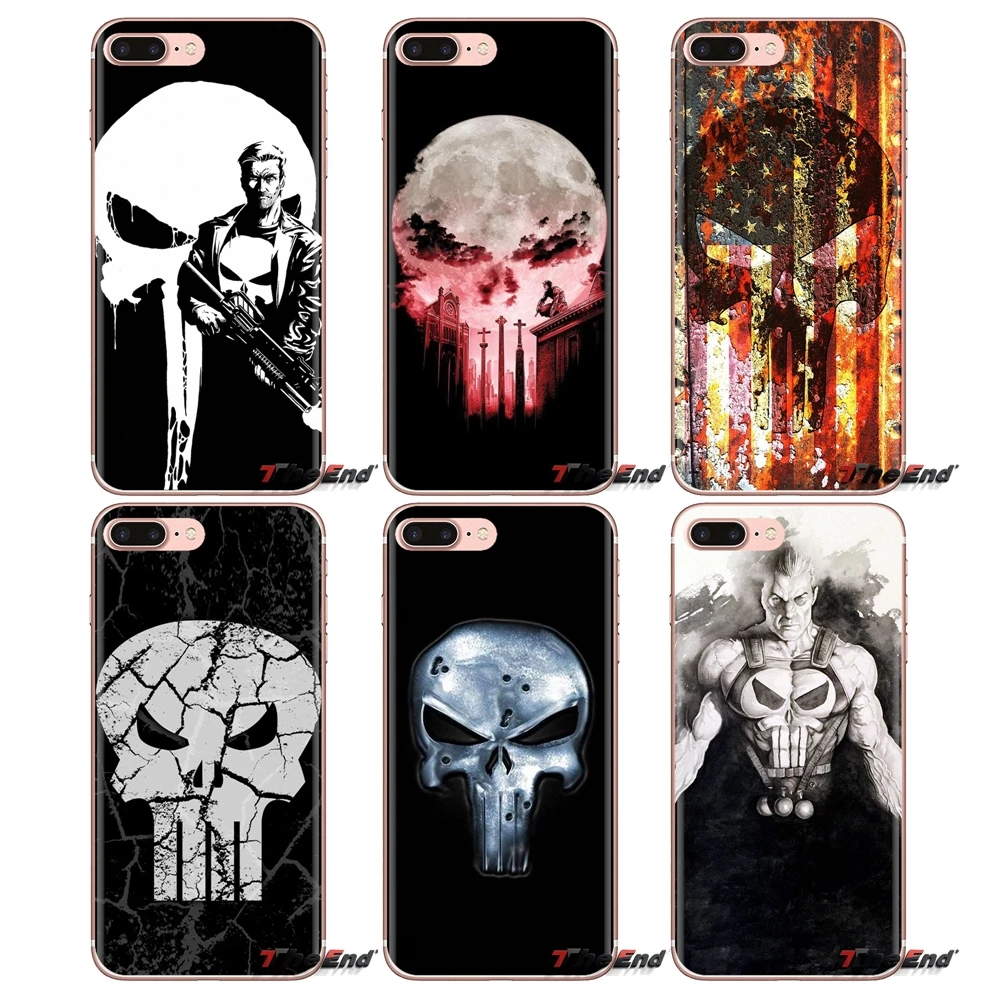 For Samsung Galaxy S3 S4 S5 Mini S6 S7 Edge S8 S9 S10 Plus Note 3 4 5 8 9 Soft Transparent Shell Covers the punisher skull |