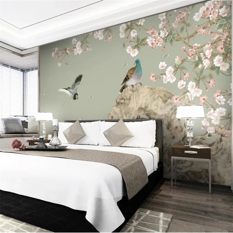 Обои на заказ 3d фрески персик ручная роспись ручка и цветок новый китайский фон