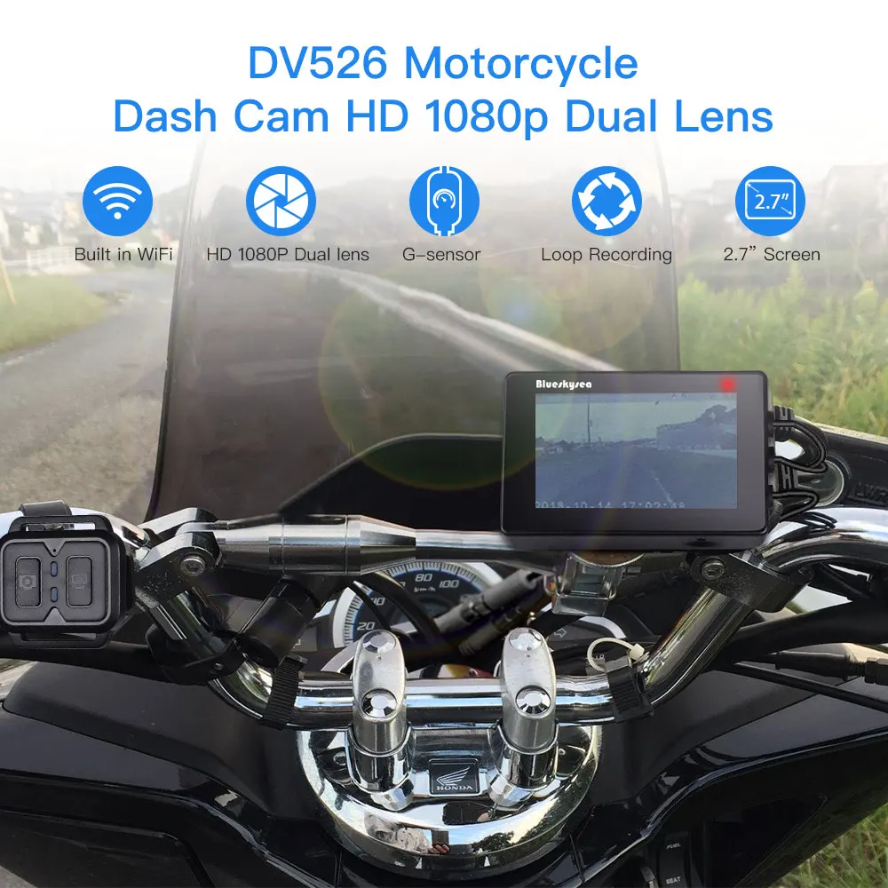 Blueskysea DV527 мотоцикл регистраторы Wi Fi Full HD 1080 P двойной камера 110 угол ночного