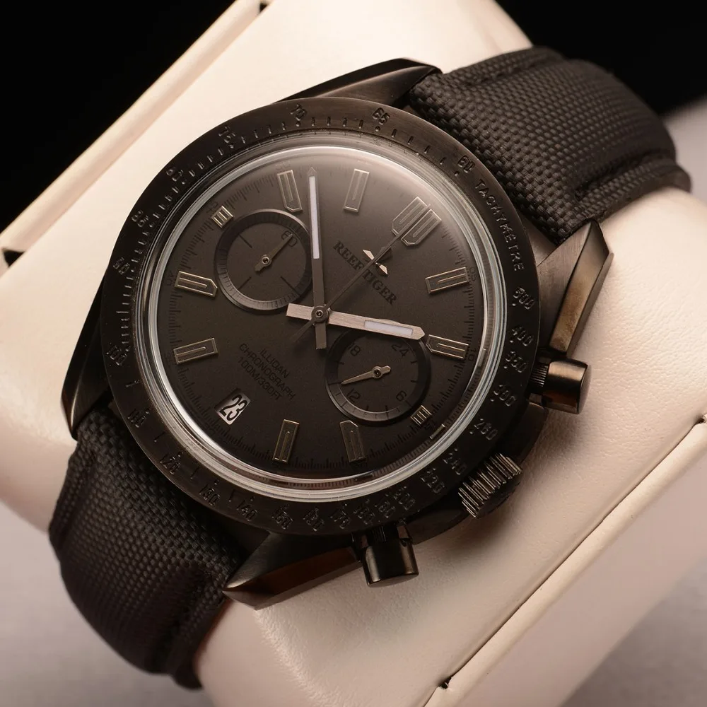 2019 Reef Tiger/RT Mens Designer Chronograph Watch Nylon Strap Luminous Sport Male Black Pilot Watches Relogio Masculino RGA3033 | Наручные