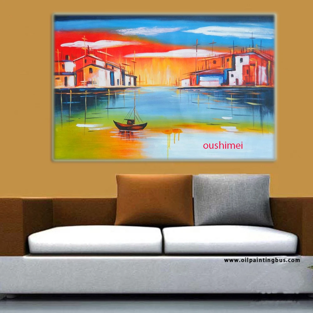 Ручная роспись картина пристани пейзаж художественные картины Современный
