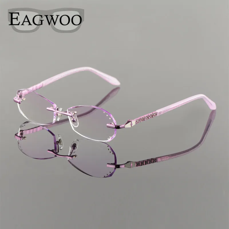 Metal Alloy Eyeglasses Women Rimless Prescription Reading Myopia Color MR-8 Diamond Glasses Frameless Crystal Spectacle 20001