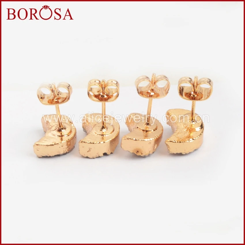 Серьги гвоздики BOROSA с золотым ободком в форме Луны разноцветный натуральный