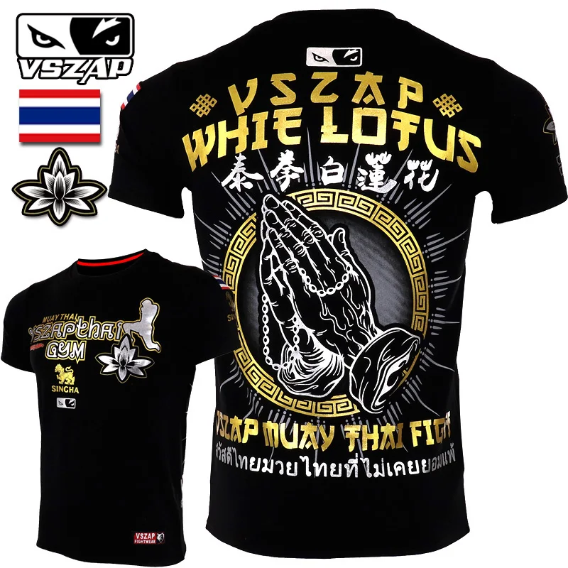 

VSZAP fighting Thailand Muay Thai Lotus Shirts Muay MMA fight short sleeved T-shirt leisure fitness brand sports training boxing