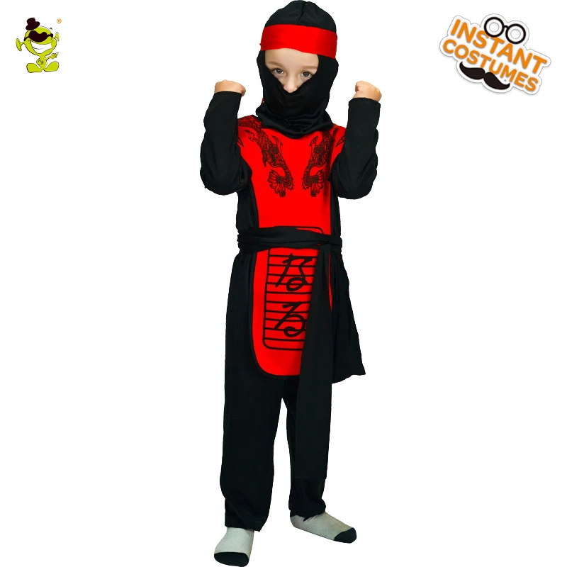 

Classic Kids Ninja Costumes with Dragon Printed Halloween Cosplay Cool Ninja Outfits Purim Role Playing Fancy Dress Up for Child