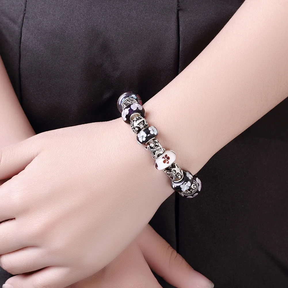 Классические модные серебряные браслеты хрустальные бусины из муранского