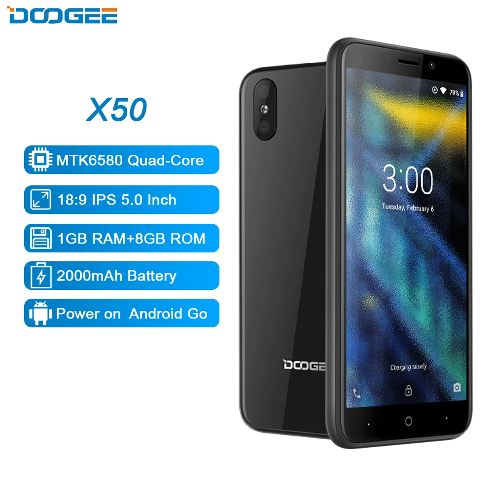 2018 Новый DOOGEE X50 мобильного телефона Android Go MTK6580M Quad-Core 1 ГБ оперативной памяти 8 ROM