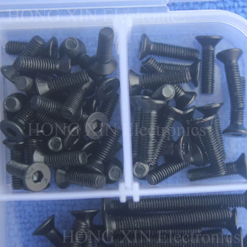

M3 Black Hex Flat Head Thread Iron PCB Assortment Grub Screws Bolt Assortment kit Fastener Hardware Socket Screws PCB