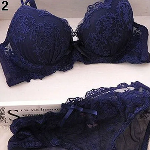 Women Sexy Lace Flower Embroider Bow Decor Push Up Bra Set Knickers Lingerie New Arrival Hot Sale | Женская одежда