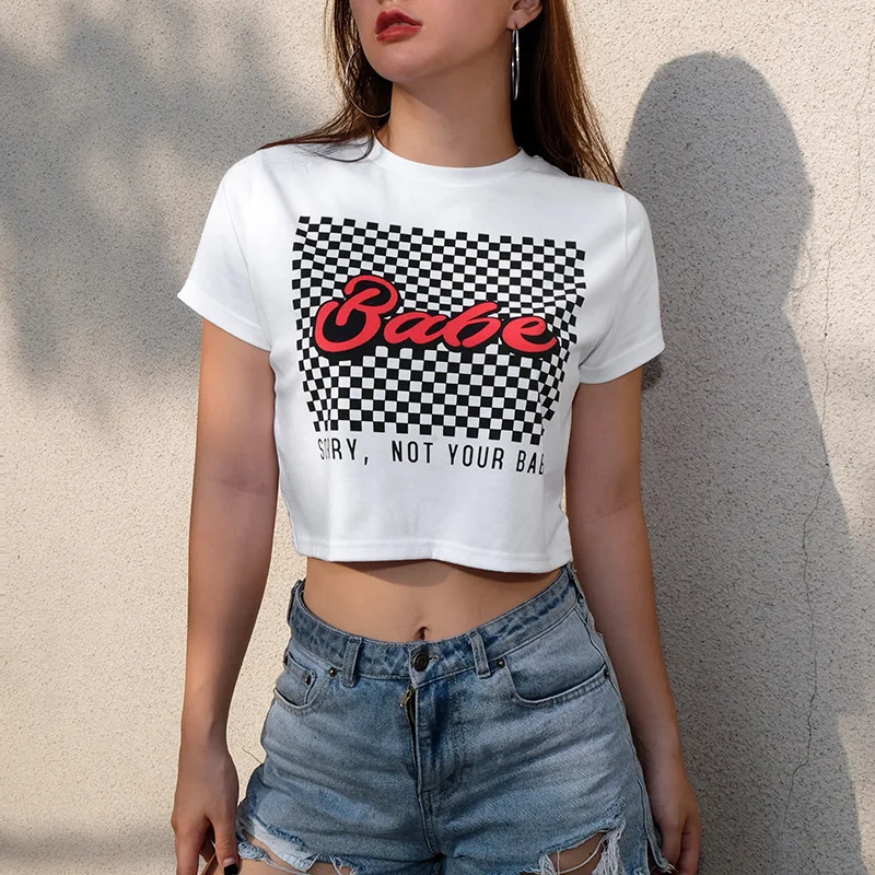 Модная женская футболка Harajuku ультракороткая Сексуальная Повседневная Babe