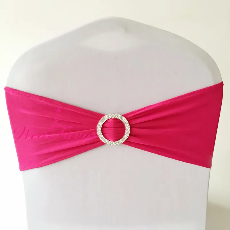 Fuchsia WedFavor 100 шт Коралловая лайкра стрейч на стул галстуки-бабочки эластичная Подвязка из спандекса для стула ленты с пластиковой круглой пряжкой для свадьбы - Цвет: Fuchsia