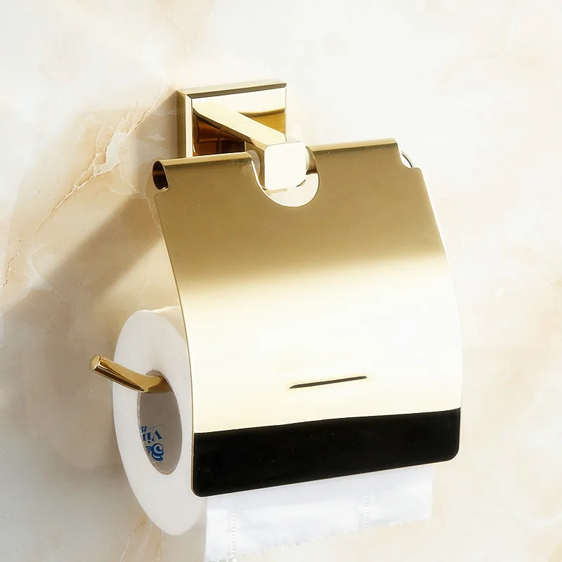 

AUSWIND European Gold Solid Brass Roll Holder Square Polished Tissue Paper Holder Tissue Box Mounting Bathroom Accessories GS