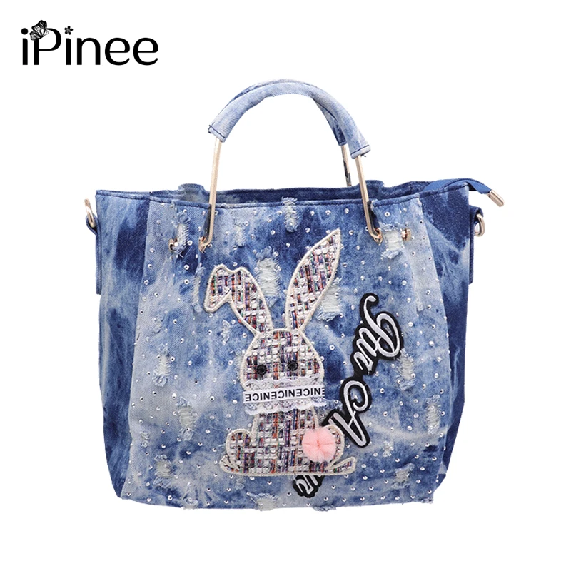 IPinee брендовая модная женская сумка через плечо джинсовая с эффектом потертости
