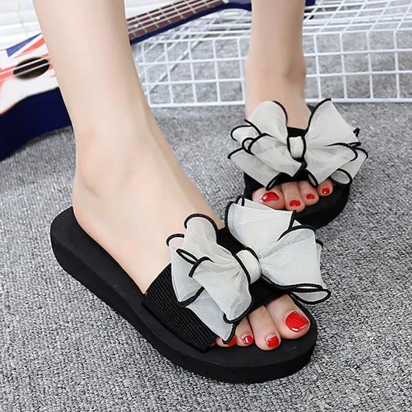 2019 новые милые летние женские шлепанцы сетчатый бант плоская Нескользящая