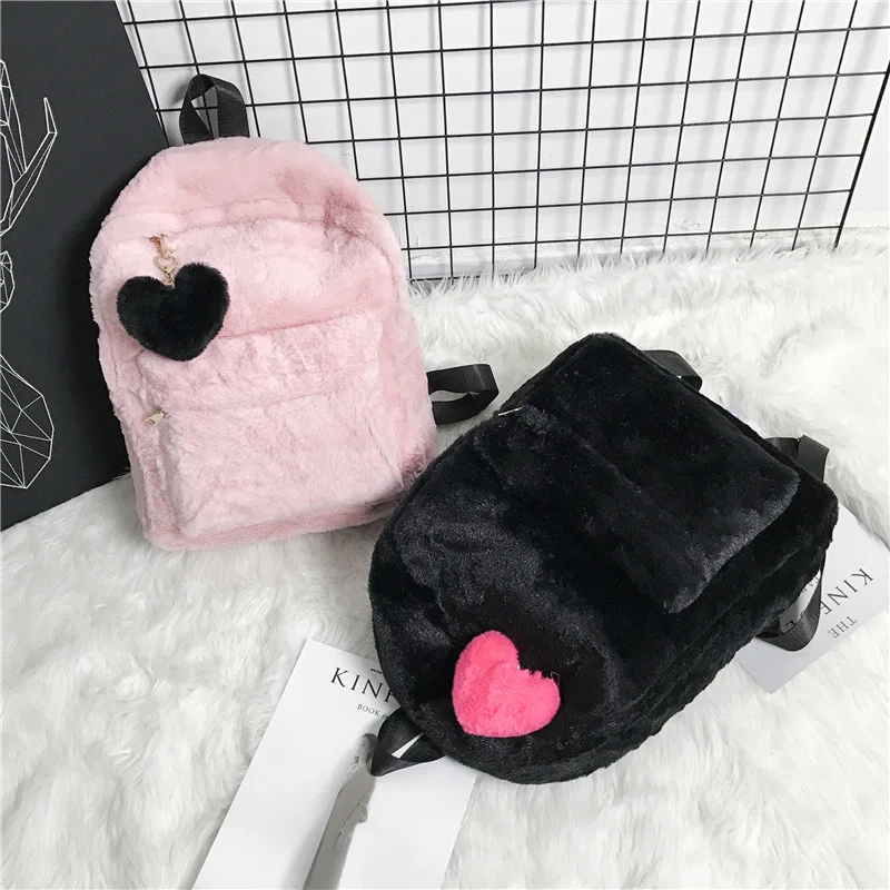 Women Velvet Backpack Cute Flannel Backpacks Large Fashion Leather Bag For Teenage Girls School Bags Winter Plush Rucksack XA79H |