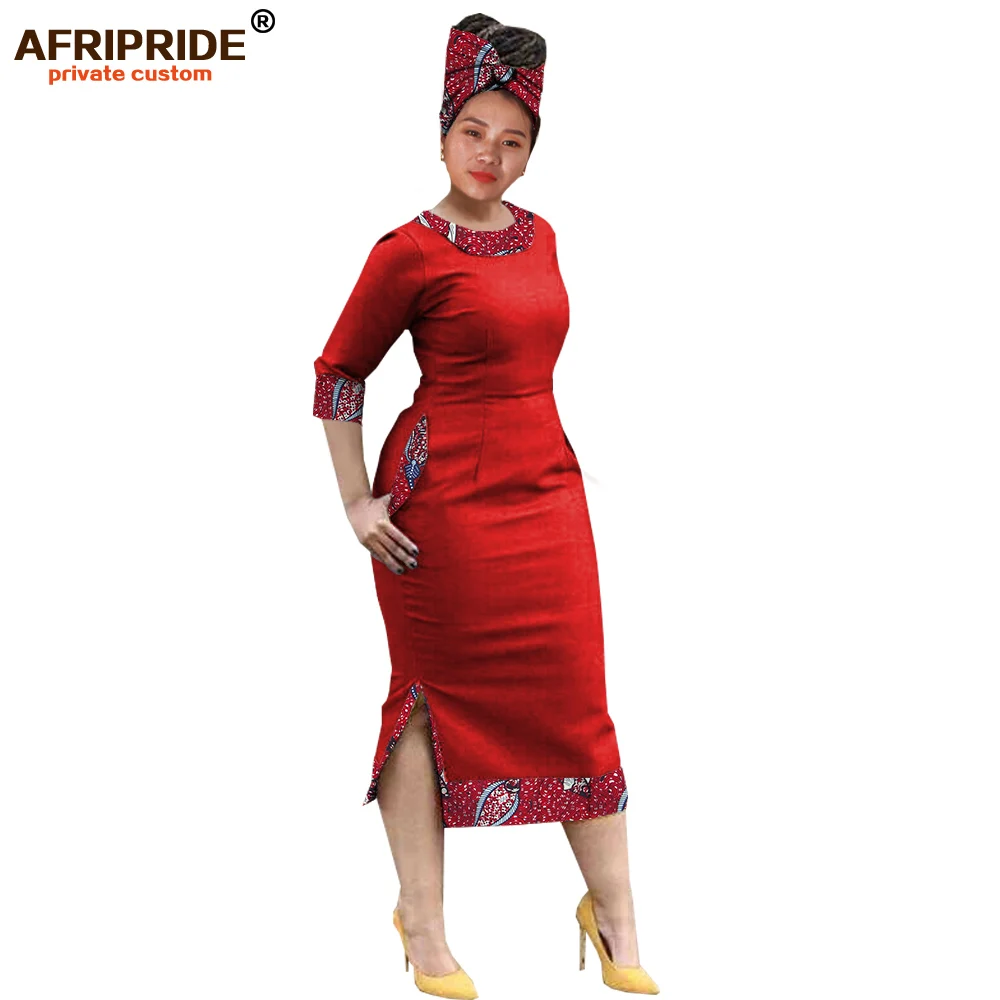 Традиционные африканские платья для женщин AFRIPRIDE Половина рукава до середины икры Длина женское Повседневное платье с шарфом A1825012 - Цвет: 455J