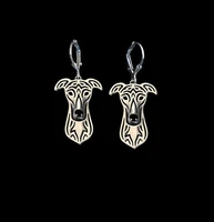 dog earrings handmade greyhound carved hollow pendant jewelry golden colors plated fast delivery