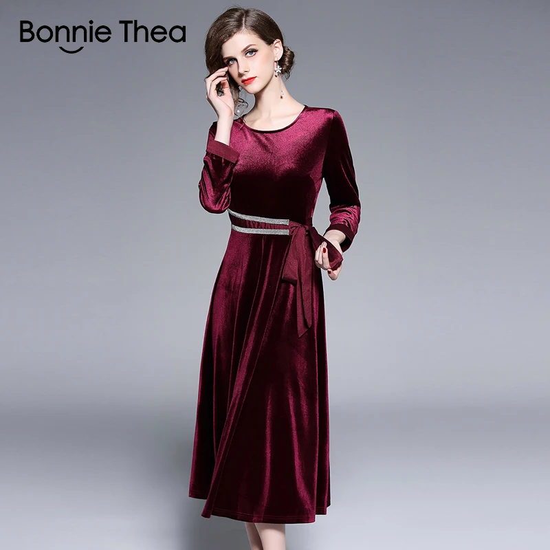 Bonnie Thea женское красное бархатное вечернее платье для вечеринки осеннее
