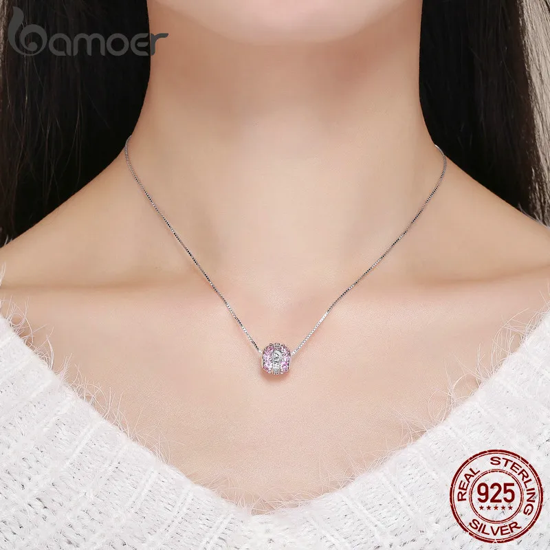 BAMOER 925 пробы серебро, мама любовь в сердце Розовый CZ Шарм подходит для женщин браслет и ожерелье ювелирные изделия подарок матери SCC580