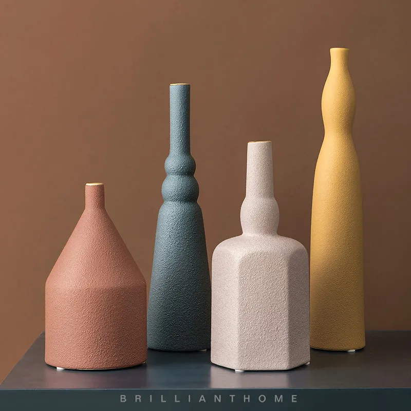 Простая Скандинавская керамическая ваза матовая твердая Morandi цветная зеленая