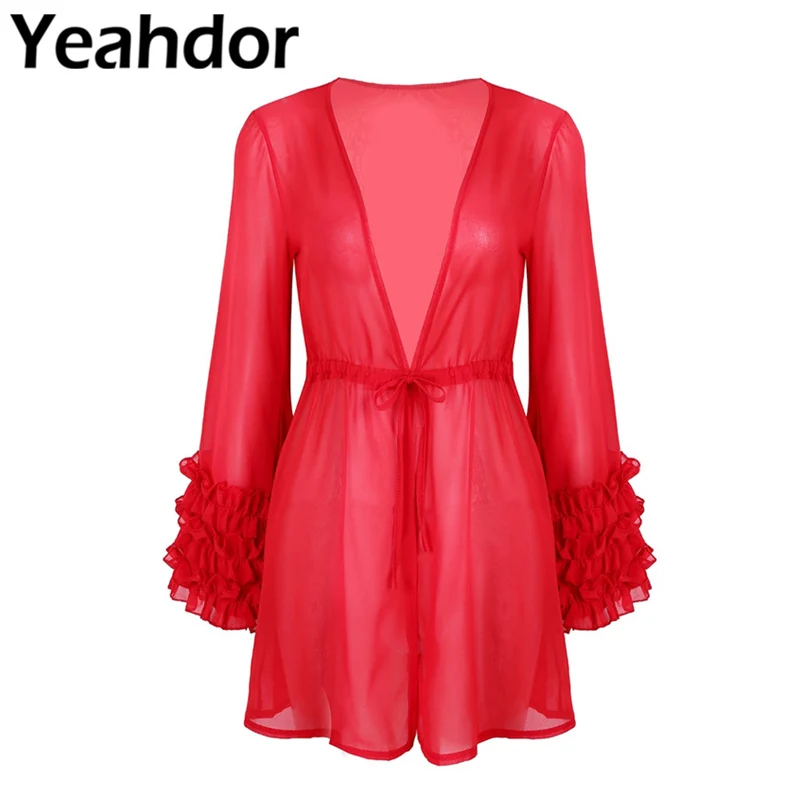 Летнее женское платье с глубоким вырезом и длинными рукавами шифоновое летнее