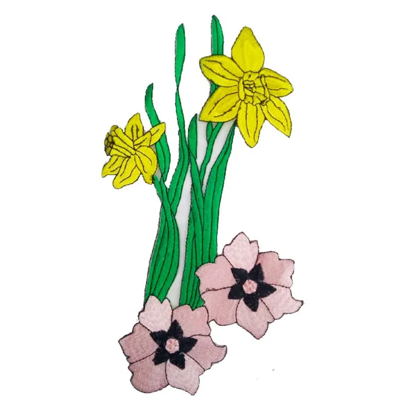 Красные цветы Нарцисса патч винтажная вышивка ткань аппликация футболка свитер