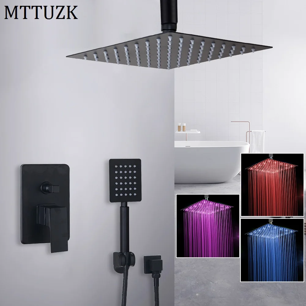 MTTUZK черные латунные смесители для душа ванны 8 &quot12&quot 16 &quotСветодиодная насадка
