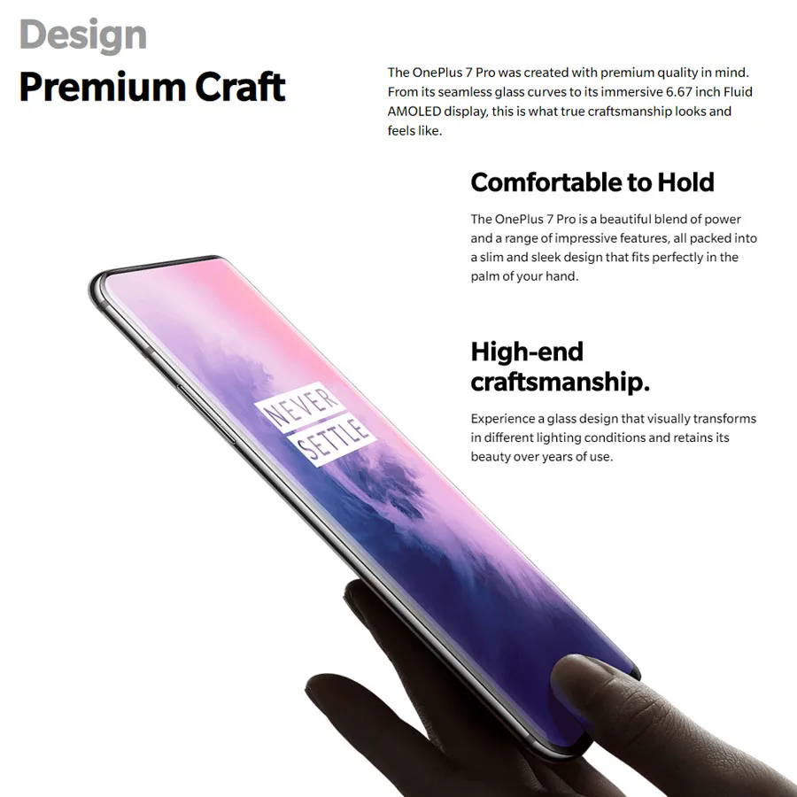 Мобильный телефон OnePlus 7 Pro, 6 ГБ, 128 ГБ, Восьмиядерный процессор Snapdragon855, 6,67 дюймов, 3120x1440 p, полноэкранный экран, 3 камеры, NFC, 19,5 мА/ч