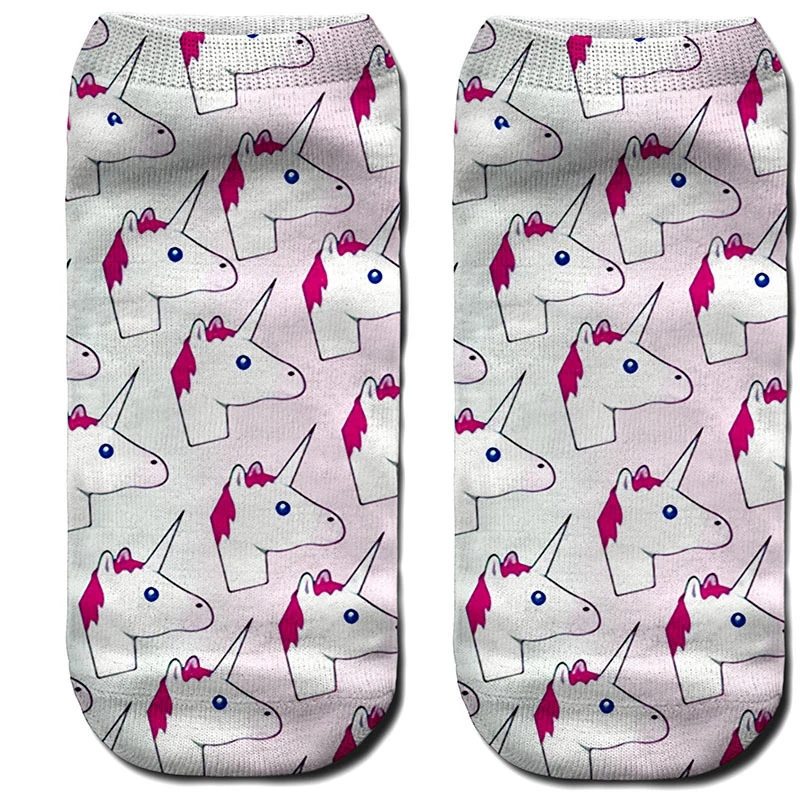 Модные короткие носки с 3D принтом единорога женские и мужские хлопковые унисекс