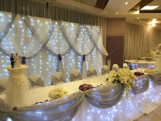 Чистый белый Звездный свадебный фон со светодиодной подсветкой и серым swag 10ft (H) x