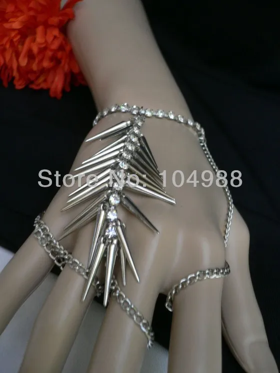 FREE SHIPPING 2014 HOT BY-259 WOMEN SILVER OR GOLD SPIKES BODY HAND CHAIN SLAVE BRACELET RHINESTONES CHAINS JEWELRY | Украшения и