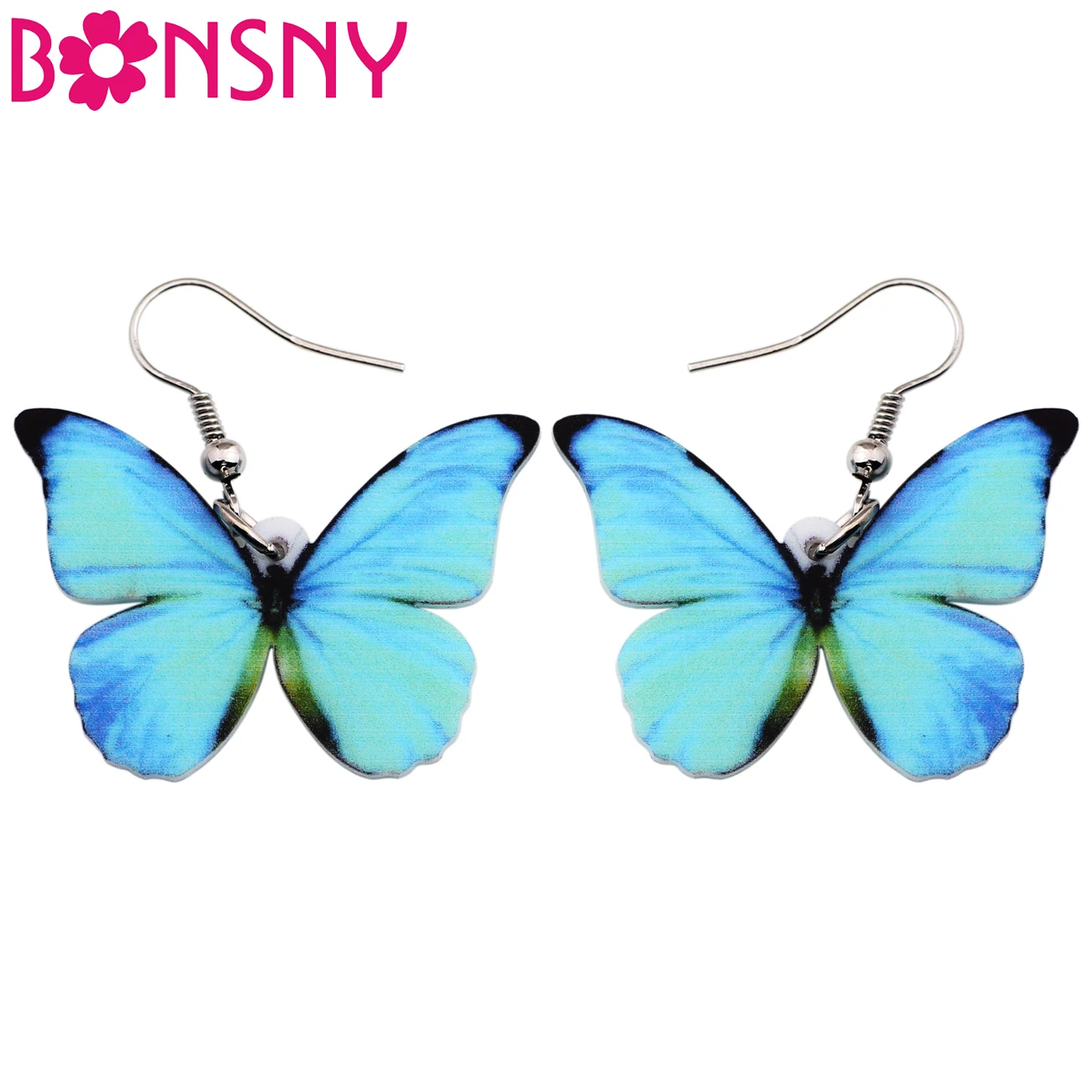 Женские акриловые серьги подвески Bonsny крупные бабочки Morpho Menelaus модные