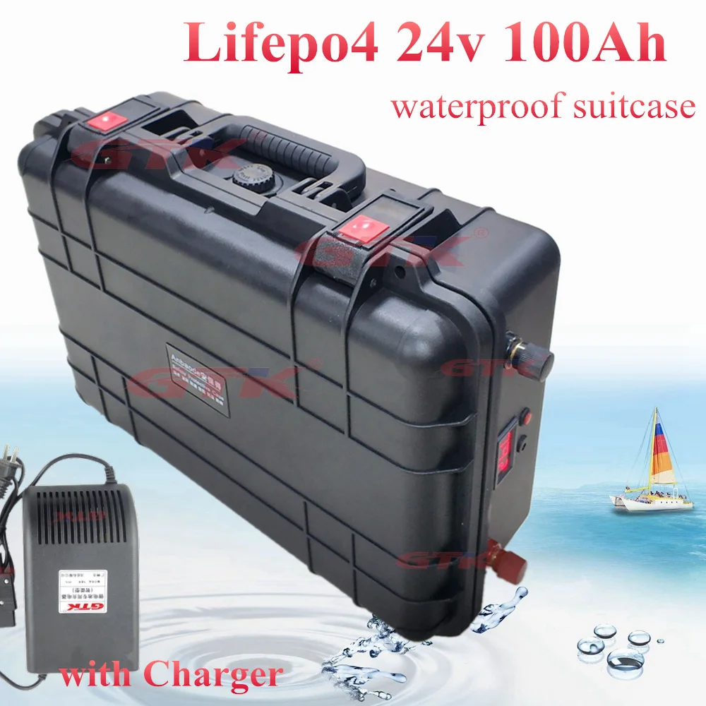 24v 100Ah lifepo4 батарея 25,6 v водонепроницаемый чехол 100A BMS для солнечной RV фотогальваническая лодка Троллинг мотор lbs 29,2 v 10A зарядное устройство