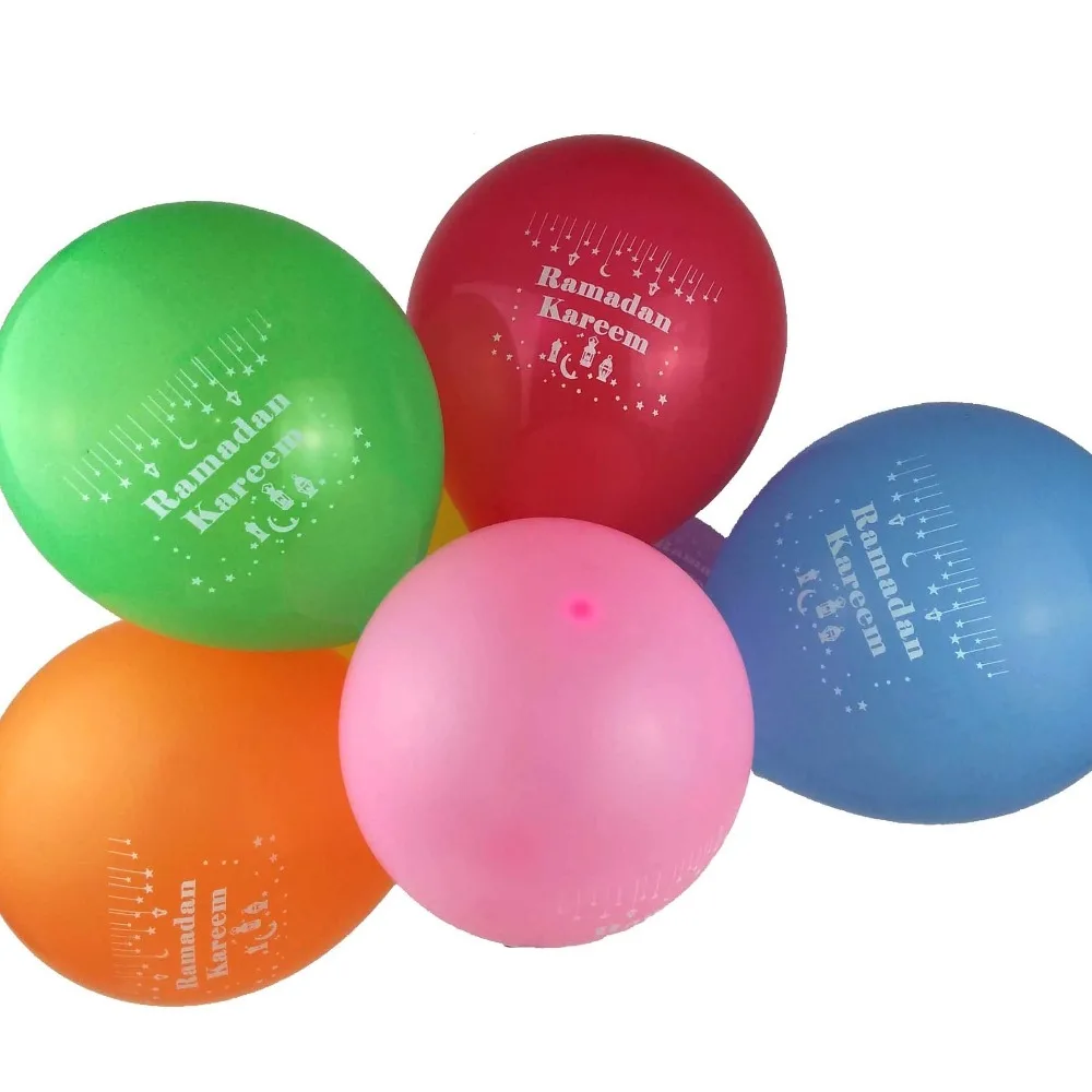 

50pcs Colorful Ramadan Kareem Ballon With Double Face Pattern Thicken , Multicolor Muslim Islamic Eid Mubarak Ballons, Eid Decor