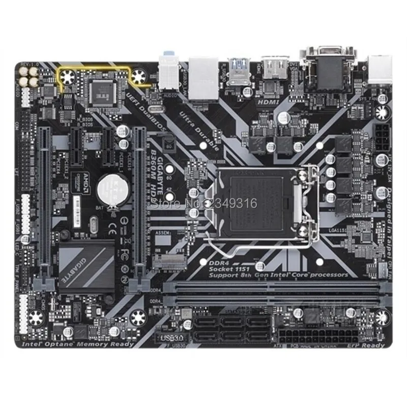 Для Gigabyte GA-B360M HD3 б/у для рабочего стола, B360 материнская плата B360M HD3 гнездо LGA1151 DDR4 USB3.0 SATA3