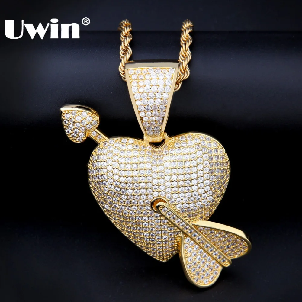 Uwin Bling Iced Out сердце подвеска со стрелой кулон кубический цирконий золото серебро цвет CZ теннисные цепи хип-хоп ювелирные изделия